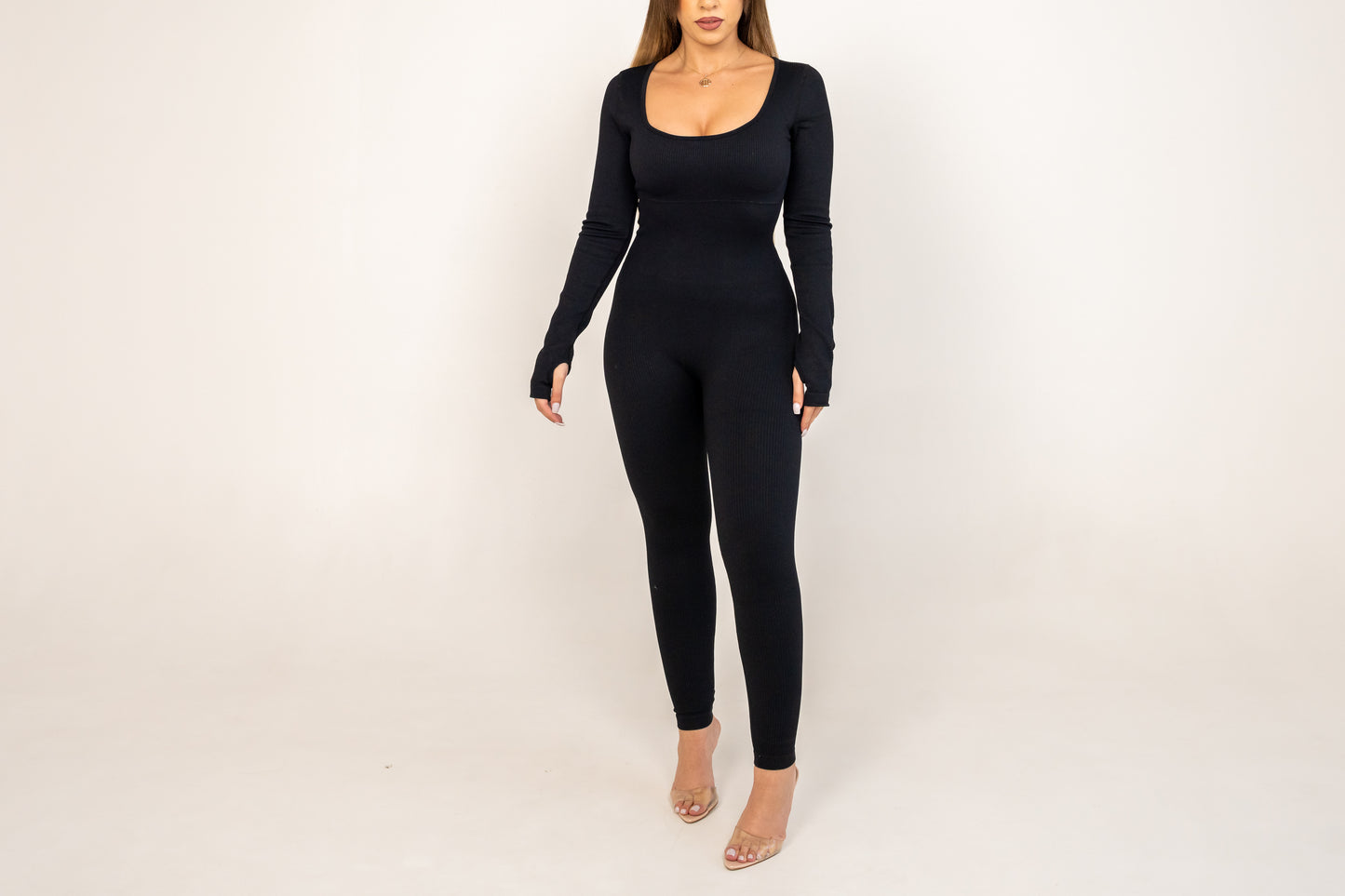 Ribbed Long sleeve Onesie Black